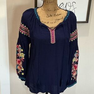 Solitaire Navy Blouse with Colorful Embroidery